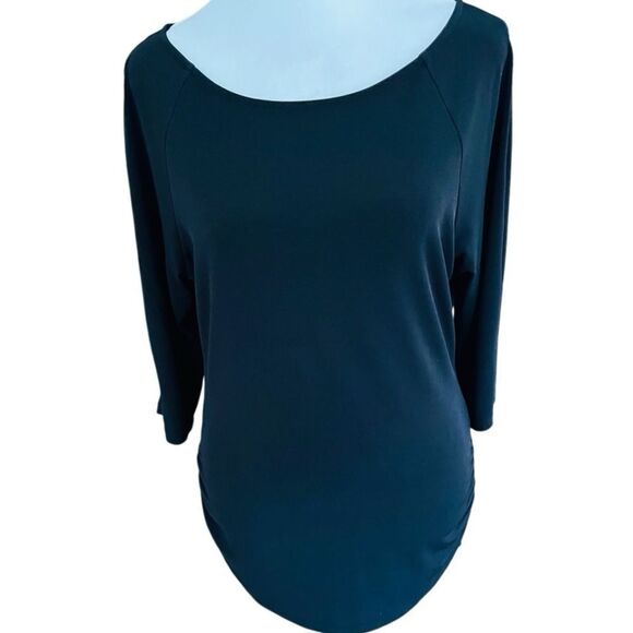 I.N.C. black boatneck 3/4 sleeve polyester spandex top with sleeve zippers sz S - Picture 3 of 8